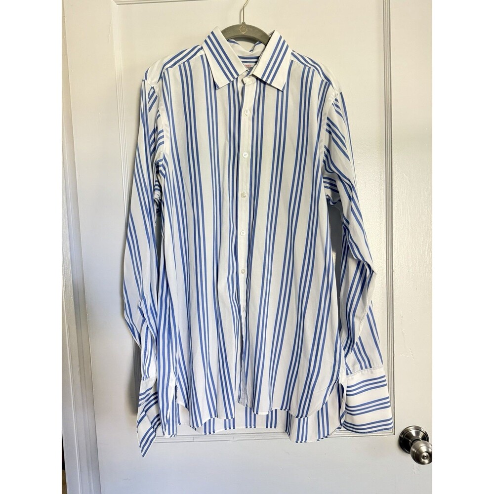 Vintage Turnbull & Asser Shirt Blue White Stripe Made England Cotton 47" Chest